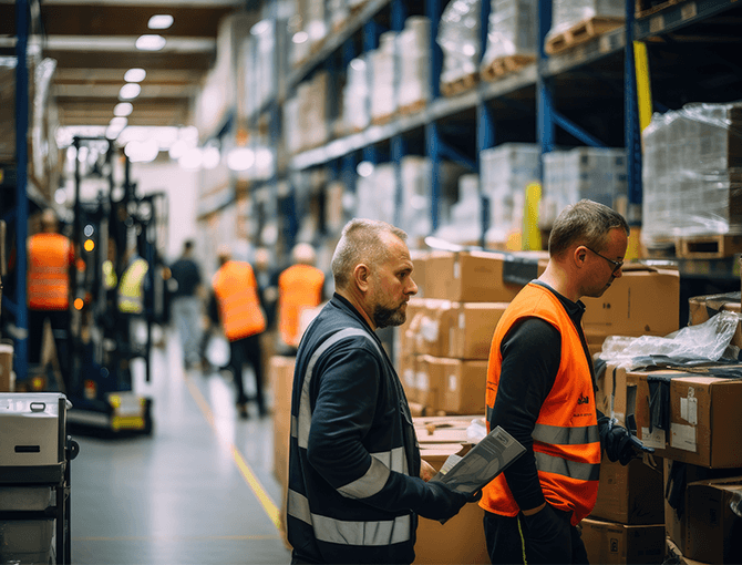 warehouse workers performing manual tasks without automation