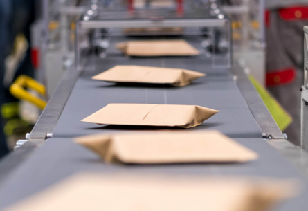 mailer packages traveling on conveyor belt